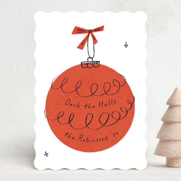 "Retro Ornament" - Customizable Holiday Cards in Red by Gwen Bedat. | Minted