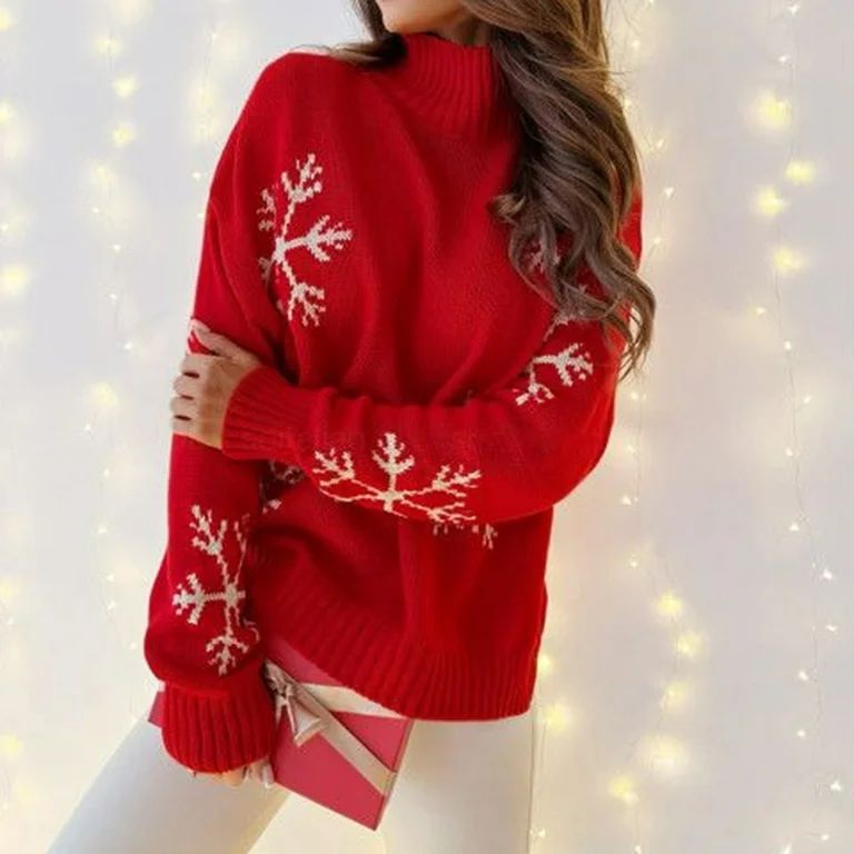 Diamond Snowflake Print Cozy Sweaters High Collar Women Christmas Sweaters Vacation Suit Christma... | Walmart (US)