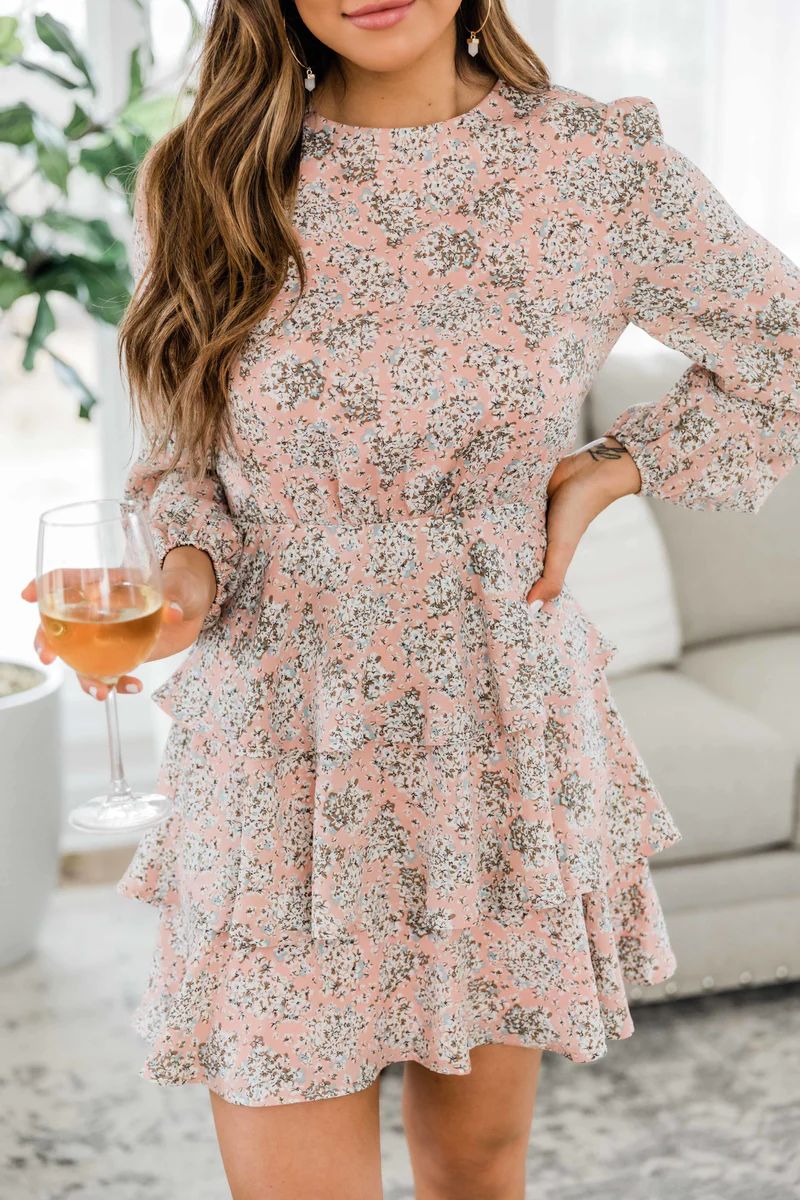 Poetic Love Ruffle Hem Floral Dress Pink | The Pink Lily Boutique