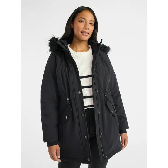 Time and Tru Women's and Women's Plus Hooded Anorak Jacket with Faux Fur Trim, Heavyweight, Sizes... | Walmart (US)