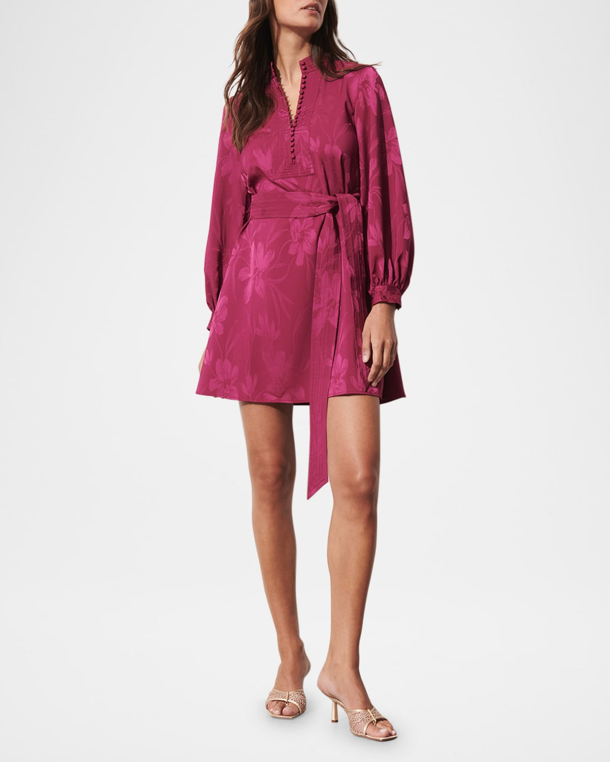 Izzie Floral Jacquard Long-Sleeve Mini Dress | Neiman Marcus