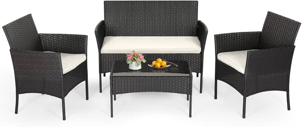FDW | 4-Piece Patio Furniture Set | Outdoor Wicker Furniture with Coffee Table | Modern Rattan Ch... | Amazon (US)