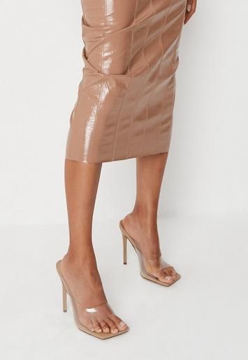 Missguided - Sand Square Toe Transparent Heeled Mules | Missguided (UK & IE)