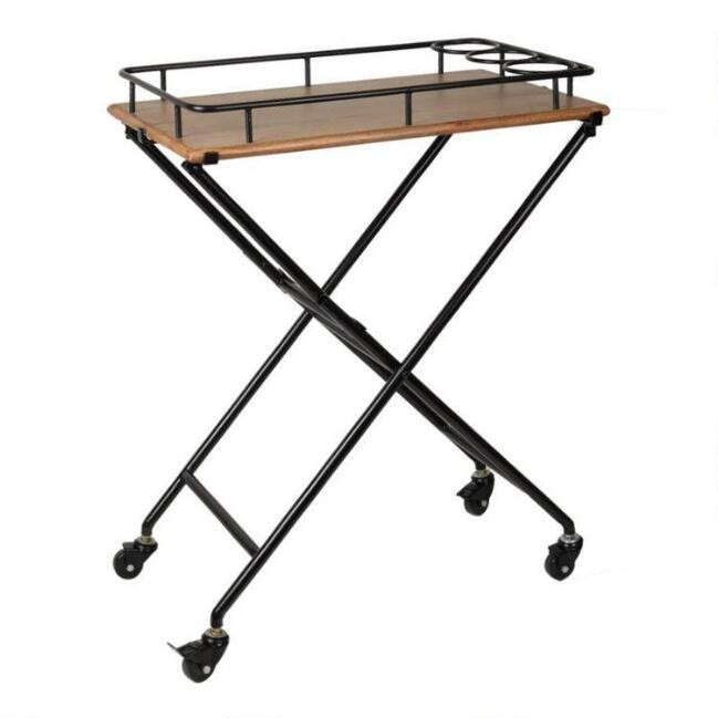 Metal and Wood Butler Tray with Rolling Stand | World Market