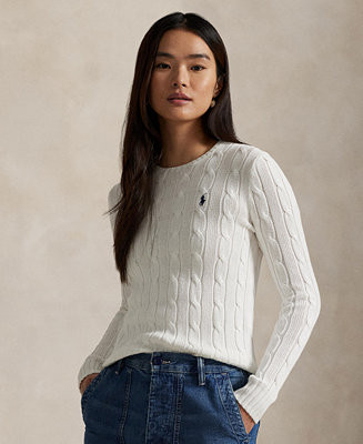 Women's Cable-Knit Cotton Crewneck Sweater | Macy's
