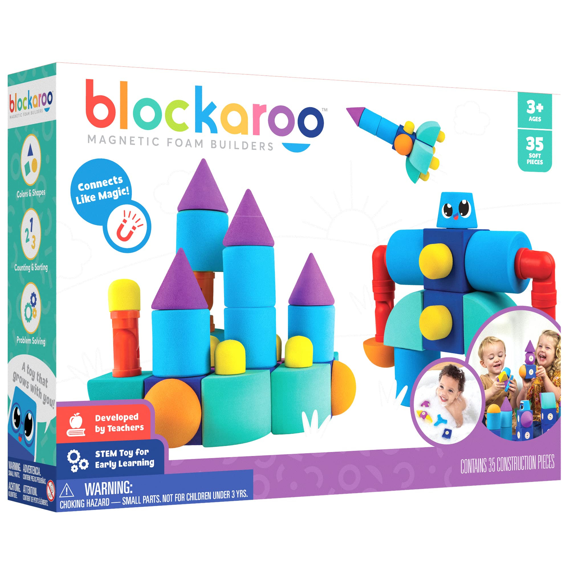 Blockaroo Magnetic Foam Building Blocks - 35-Piece Castle, Bath Toys for Toddlers, Preschool Toys... | Amazon (US)