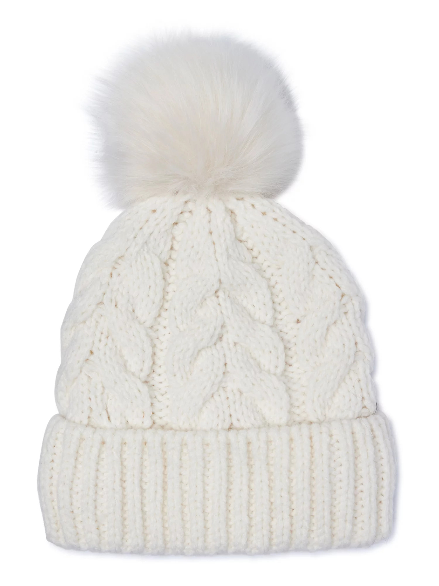 Time and Tru Women’s Cable Knit Pom Beanie - Walmart.com | Walmart (US)