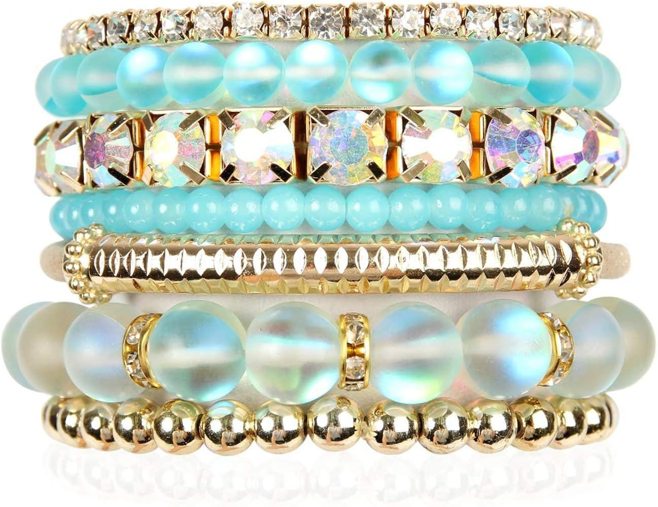 RIAH FASHION Multi Color Stretch Beaded Stackable Bracelets - Layering Bead Strand Statement Wrap... | Amazon (US)