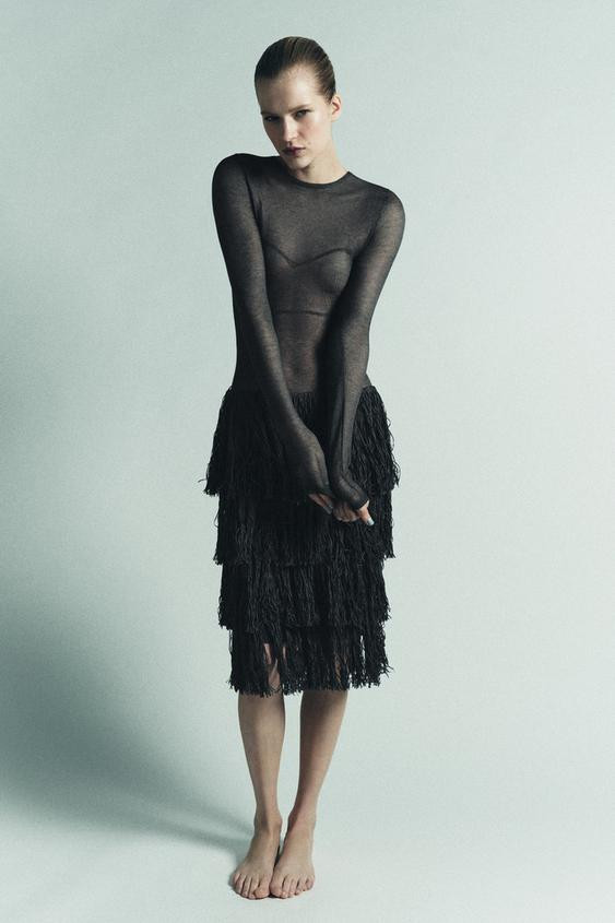 METALLIC THREAD FRINGED KNIT DRESS | Zara US
