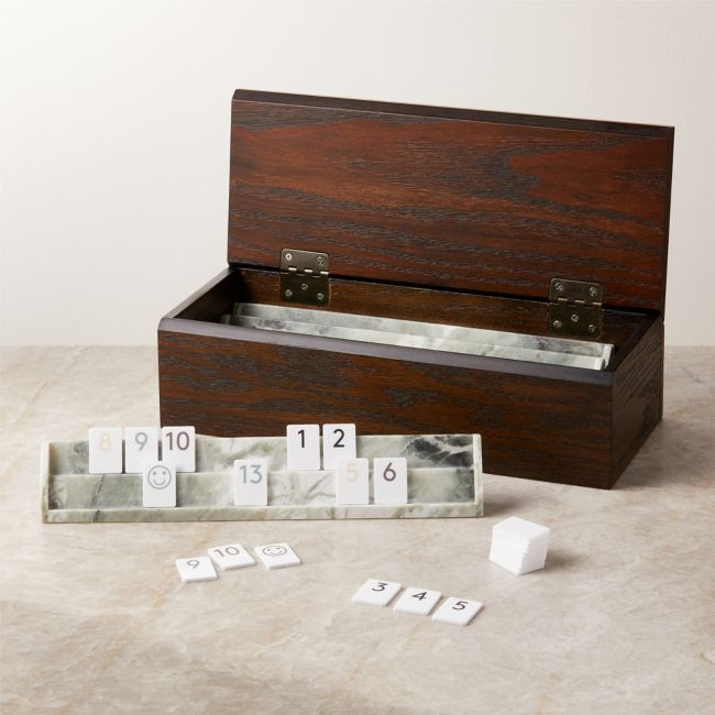 Reign Green Marble Rummy Cube Game Set with Oak Wood Box | CB2