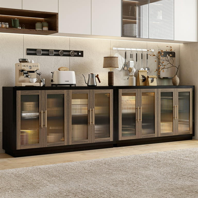 Homfa Modern Sideboard Buffet with Glass Doors, Accent Cabinet Console Table TV Stand, Black & Br... | Walmart (US)