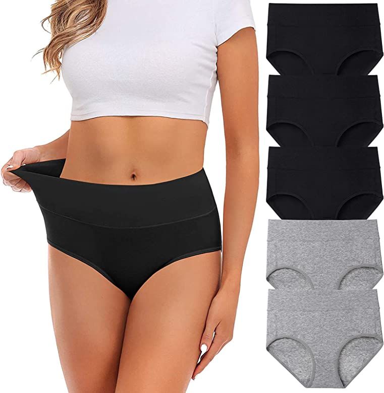 Womens Underwear,Cotton Mid Waist No Muffin Top Full Coverage Brief Ladies Panties Lingerie Under... | Amazon (US)