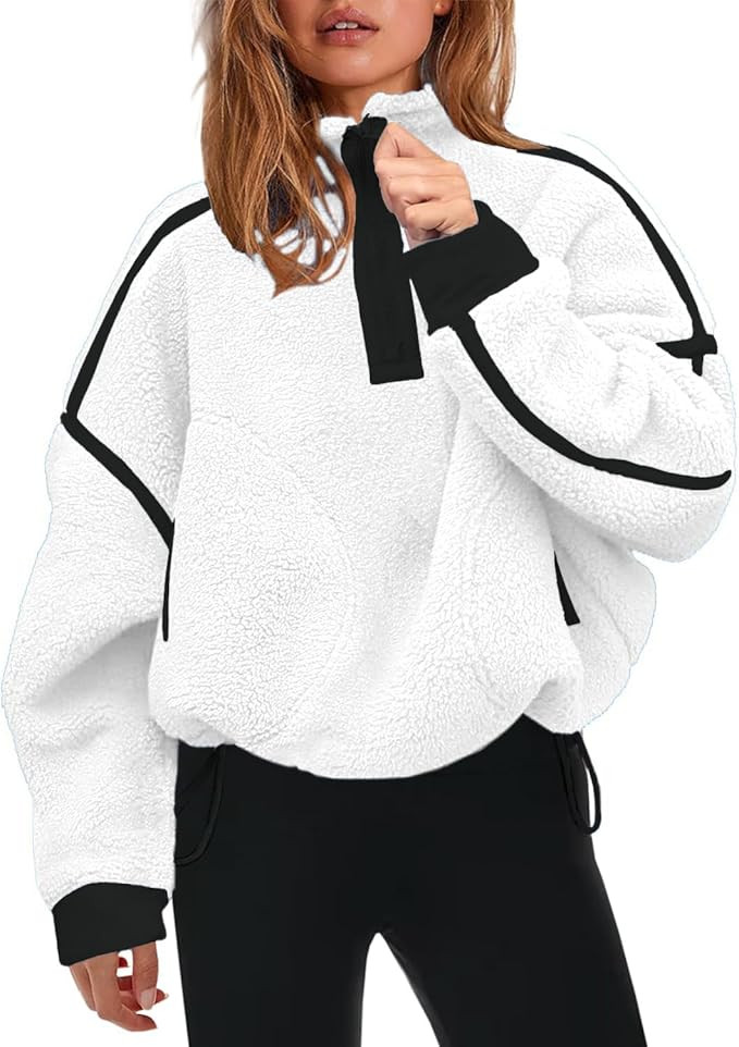 Wenlia Women's Half Zip Sweatshirts Polar Fleece Long Sleeve Pullover Oversized Workout Tops with... | Amazon (US)