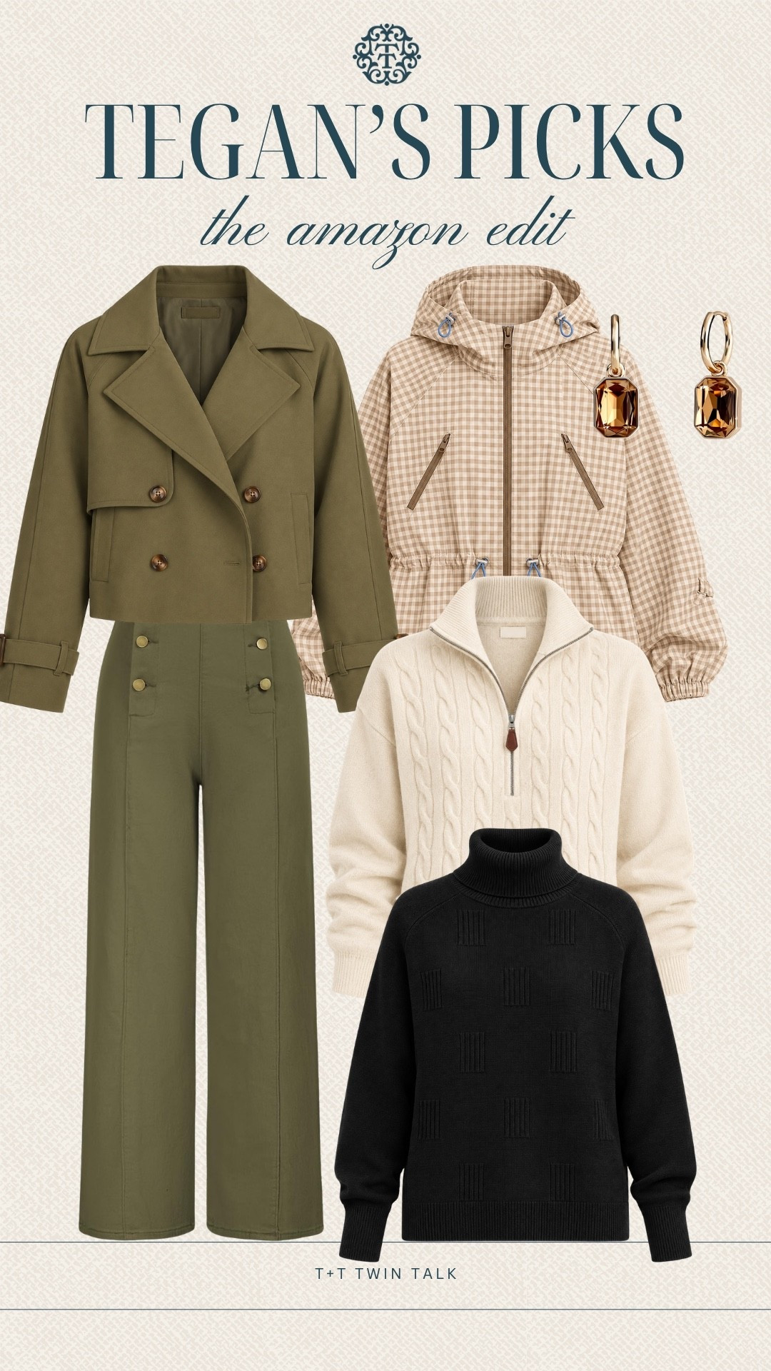 Amazon fall fashion is SO good right now! 🍂💚 Tegan’s picks are all about elevated neutrals and olive green—from the cropped trench and wide-leg pants to cozy cable knits and an easy lightweight jacket. These pieces look so polished while still being perfect for everyday wear!
#LTKSeasonal #LTKOver40 #LTKMidsize #AmazonFashion #AmazonFinds #FallFashion #FallStyle