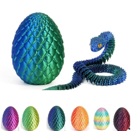 3D Printed Snake with Egg, Desktop Toy, 3D Printed Dragon Egg,Fidget Toys, Articulated Animals,3D Printed Snake, Home Office Decor ，Gift (Laser Blue Snake) | Amazon (US)