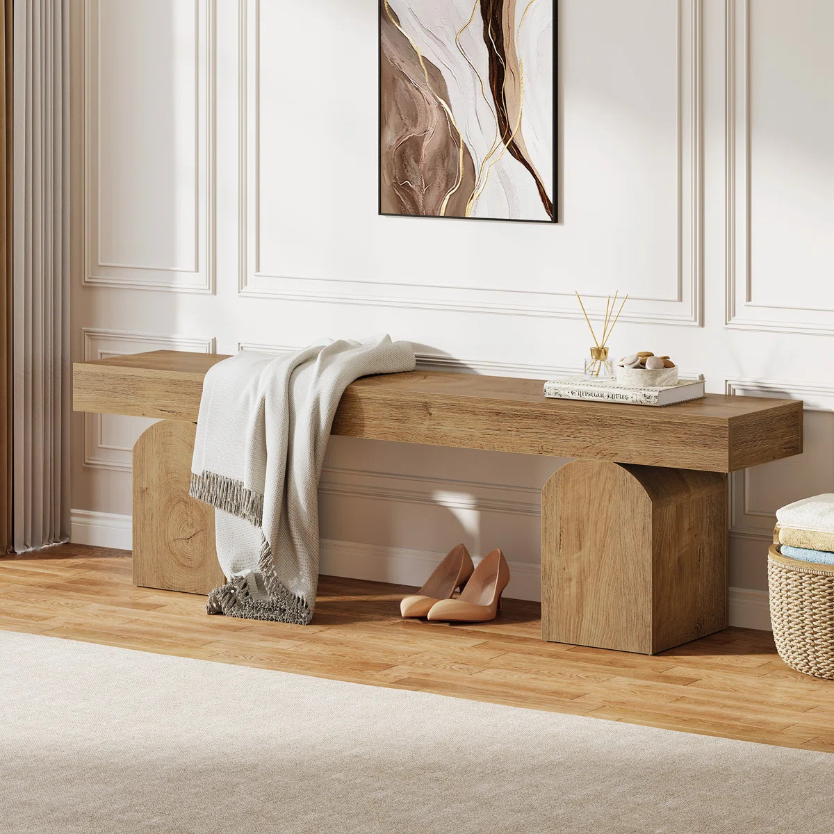 Entryway Bench, 59" Long Black Shoe Bench With Arched Bases, Wooden Indoor Furniture For Entryway | Wayfair North America