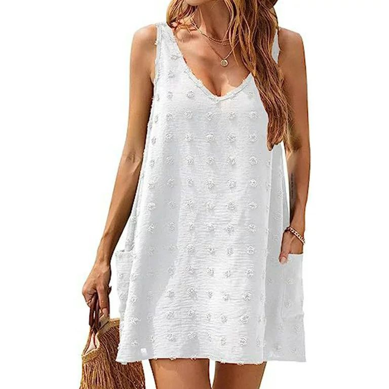Bathing Suit Cover Up for Women Cute Swiss Dots Stitching Swimsuit Cover Up Summer Beach Swim Cov... | Walmart (US)