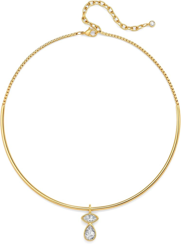 WOWORAMA Gold Choker Collar Necklace with CZ Pendants for Women | Amazon (US)