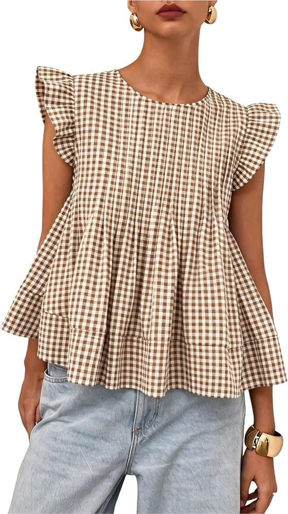 Womens Peplum Tops Babydoll Blouse Ruffle Sleeve A Line | Amazon (US)