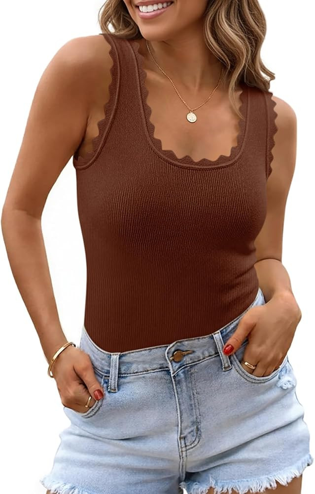 Saodimallsu Womens Ribbed Knit Tank Top Summer Sleeveless Square Neck Casual Basic Slimming Sweat... | Amazon (US)