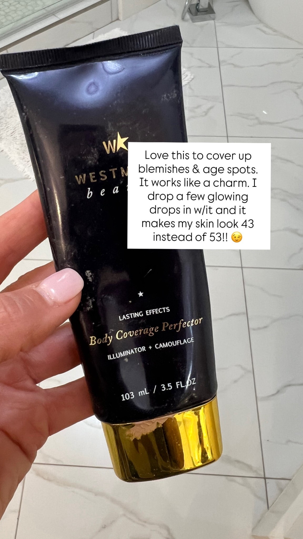 I use a self tanning brush to apply. I also add a drop of the bronzer for a glow! ✨