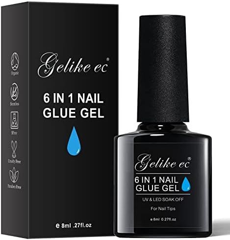 Gelike EC 6 in 1 Nail Glue Gel for Acrylic Nails Long Lasting, Curing Needed UV Extension Glue fo... | Amazon (US)