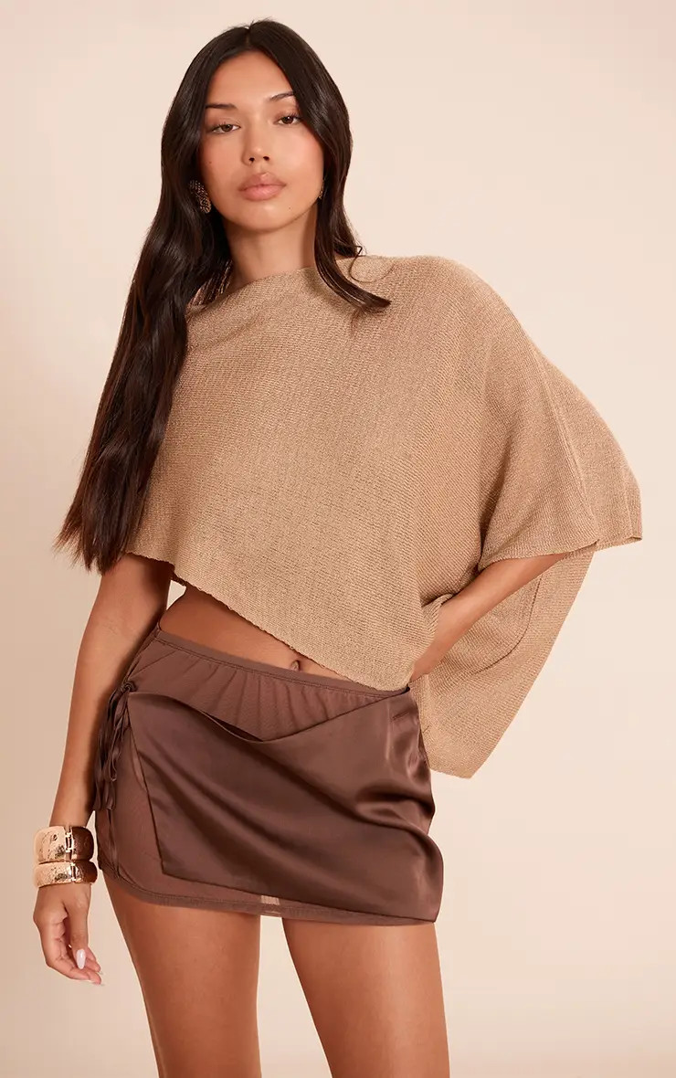 Beige Fine Knit Poncho Style Top | PrettyLittleThing UK