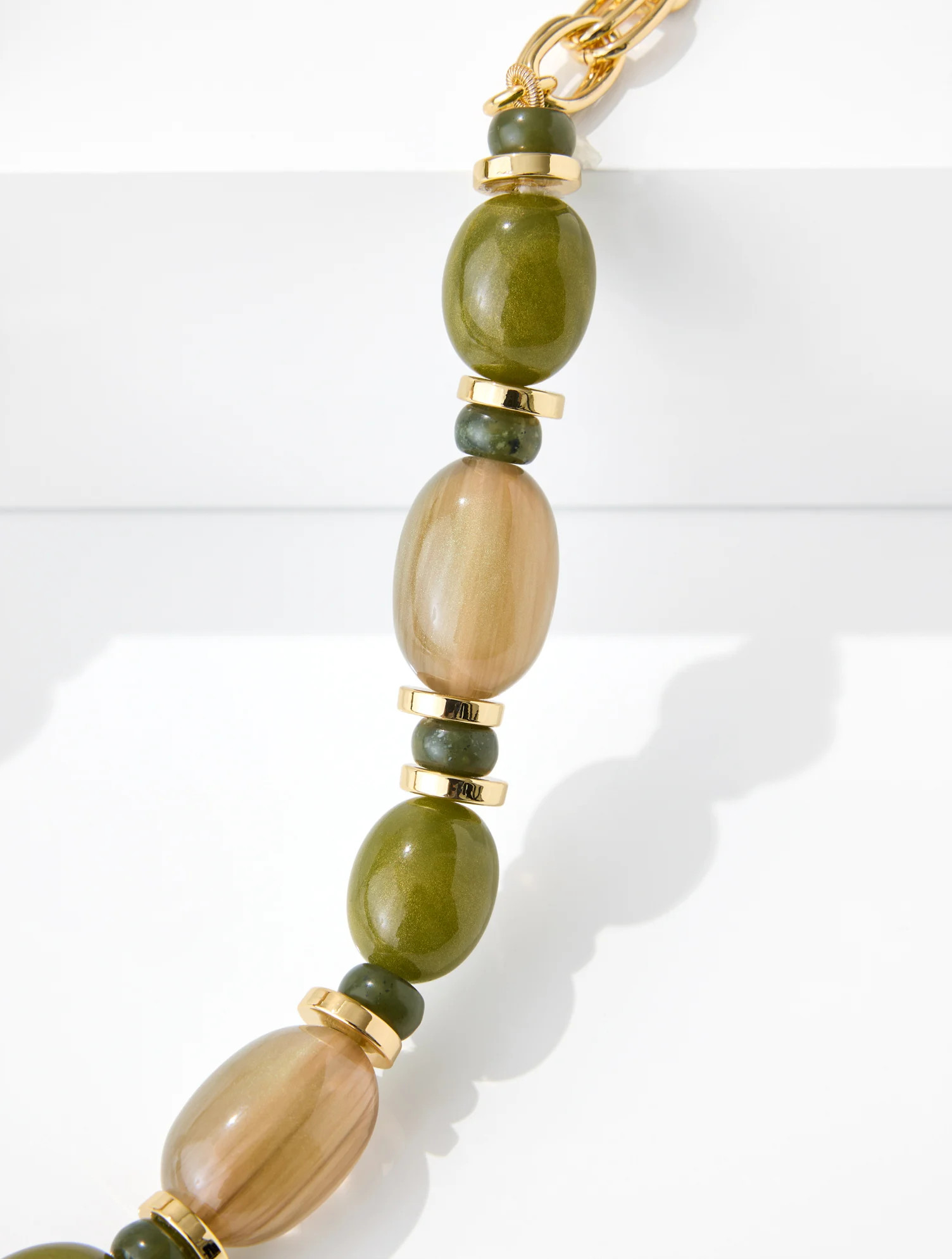 Oval Bead Chunky Necklace - Deep Forest/Gold - 001 Talbots | Talbots