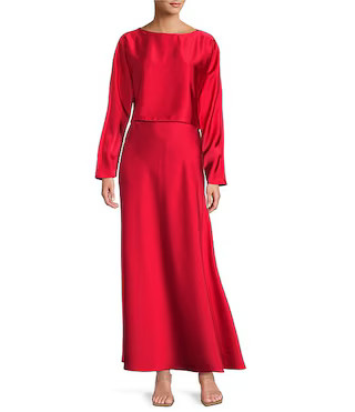 Antonio Melani Blyss Boat Neck Long Sleeve Coordinating Satin Blouse | Dillard's | Dillard's