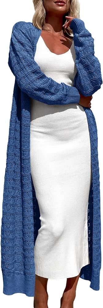 ZoeAce Womens Crochet Maxi Cardigan Sweaters Open Front Knit Long Sleeve Lightweight Duster Cardi... | Amazon (US)