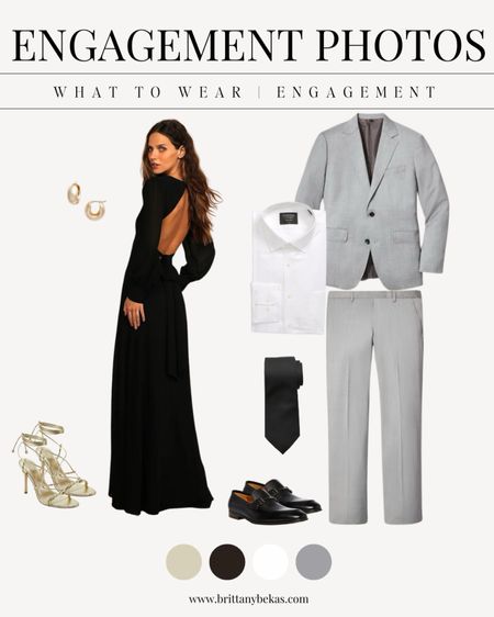 Classic engagement photo outfits for the city engagement. 

Timeless look for engagement pictures. Great outfits for downtown / city location or the desert. 

Wedding guest outfits / black tie wedding guest dress / black bridesmaid dress / long black dress / engagement picture dress / engagement photo dress / engagement 
