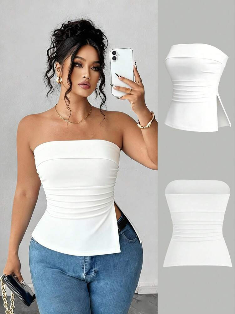 Elenzga Plus Size Women's Casual Versatile Tube Top | SHEIN