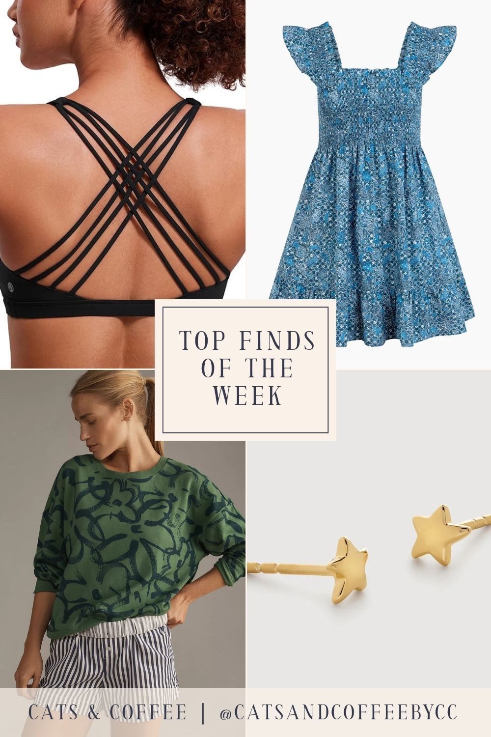 A cute and comfy sports bra for the gym and daily life (under $30!), Hill House's perfect mini Nap Dress (P.S. it has pockets), an elevated yet cozy green sweatshirt from Anthropologie that caught my eye, and the perfect simple start studs from Monica Vinader (also available in silver).

#LTKPetite #LTKStyleTip #LTKActive