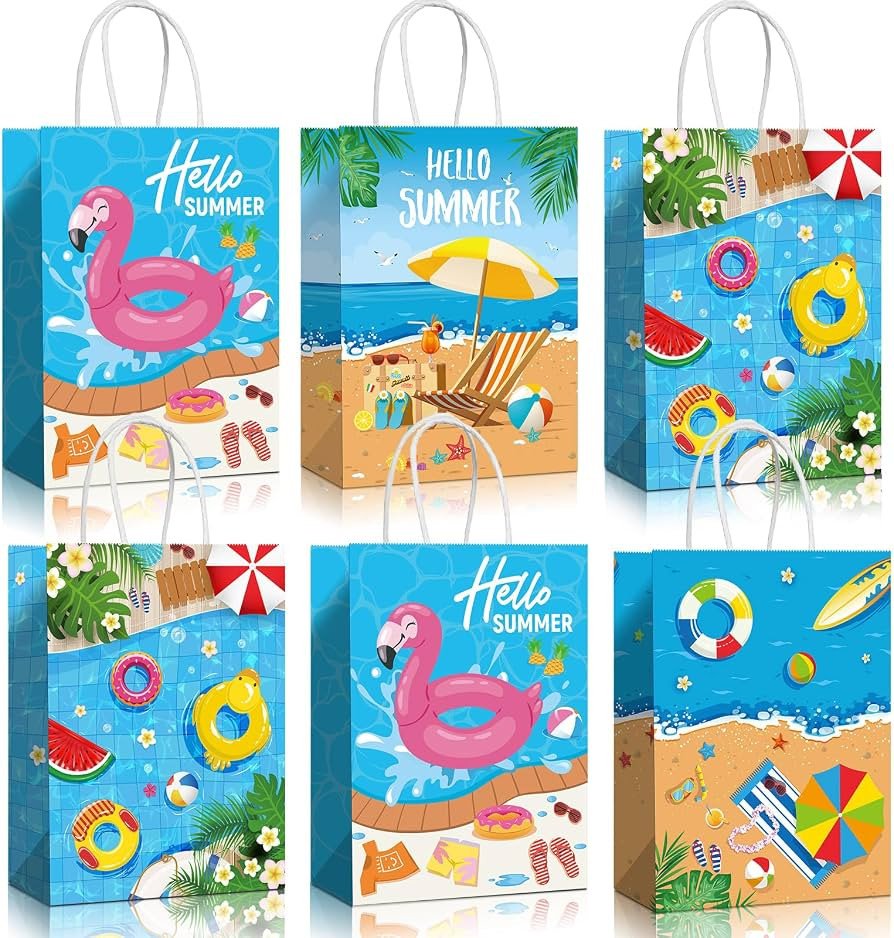 Pajean 32 Pcs Beach Party Paper Bags, Summer Pool Goodie Candy Gift Treat Bags for Luau Tropical ... | Amazon (US)