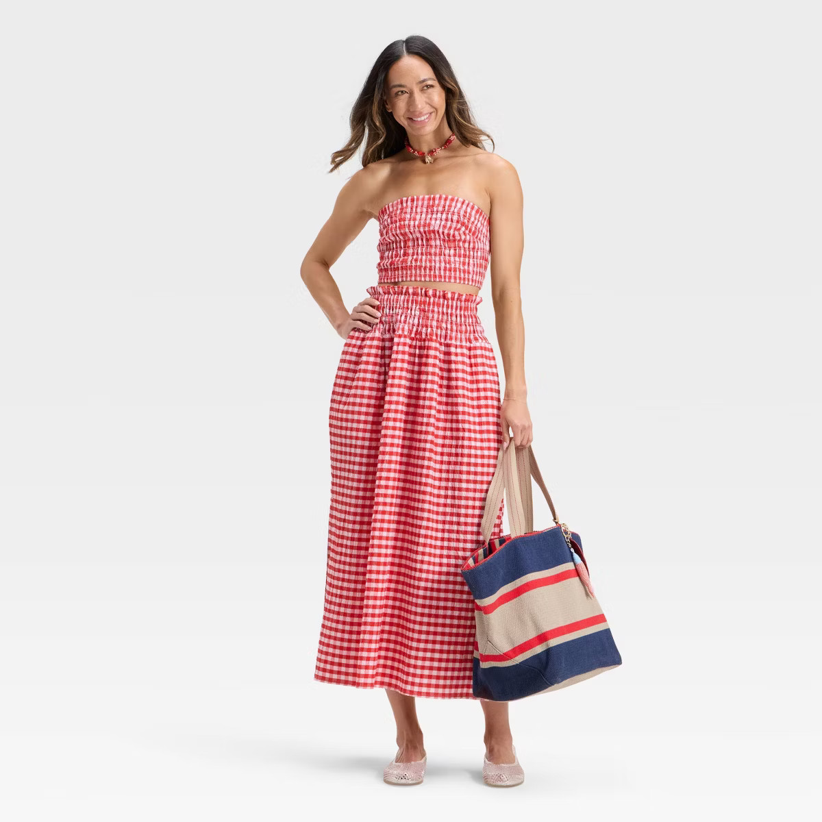 Women's Smocked Maxi A-Line Skirt - Universal Thread™ Red Gingham L | Target