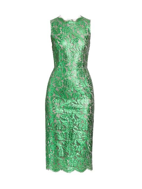 Metallic Lace Scalloped-Trim Sheath Dress | Saks Fifth Avenue