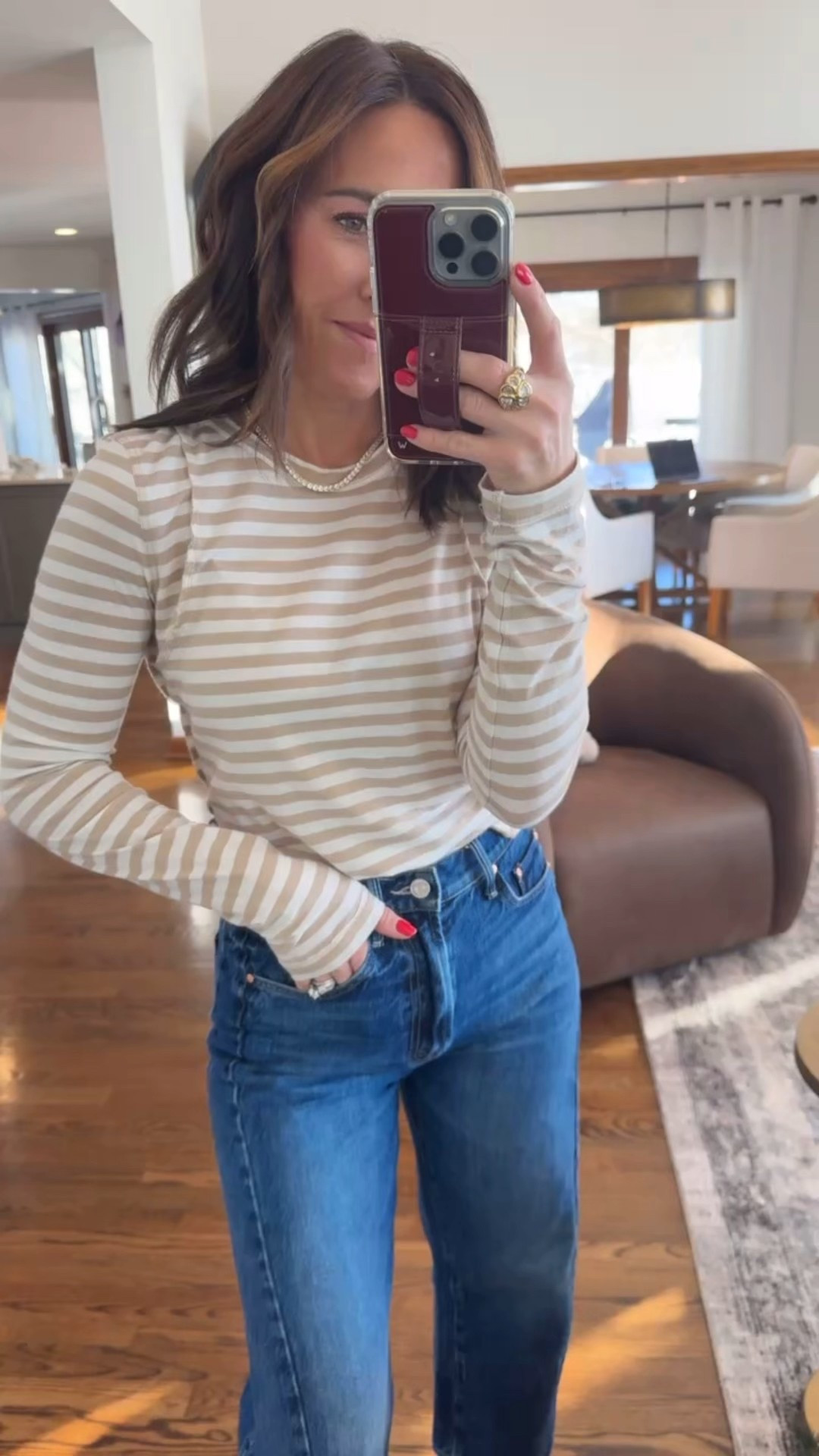 XS stripe long sleeve 
Necklace use code: twopeasinablog 
Jeans tts, 25 regular 
Sherpa lined sneakers tts. Linking a few more options too. 
Exact Sherpa coat from today—see stories! 

#LTKOver40 #LTKHoliday #LTKSeasonal