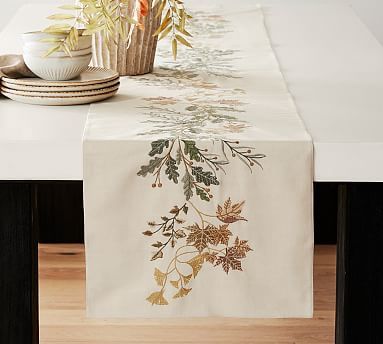 Autumnal Botanical Cotton/Linen Table Runner | Pottery Barn (US)