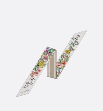 D-Floral Mitzah Scarf White Multicolor Silk Twill | DIOR | Dior Couture
