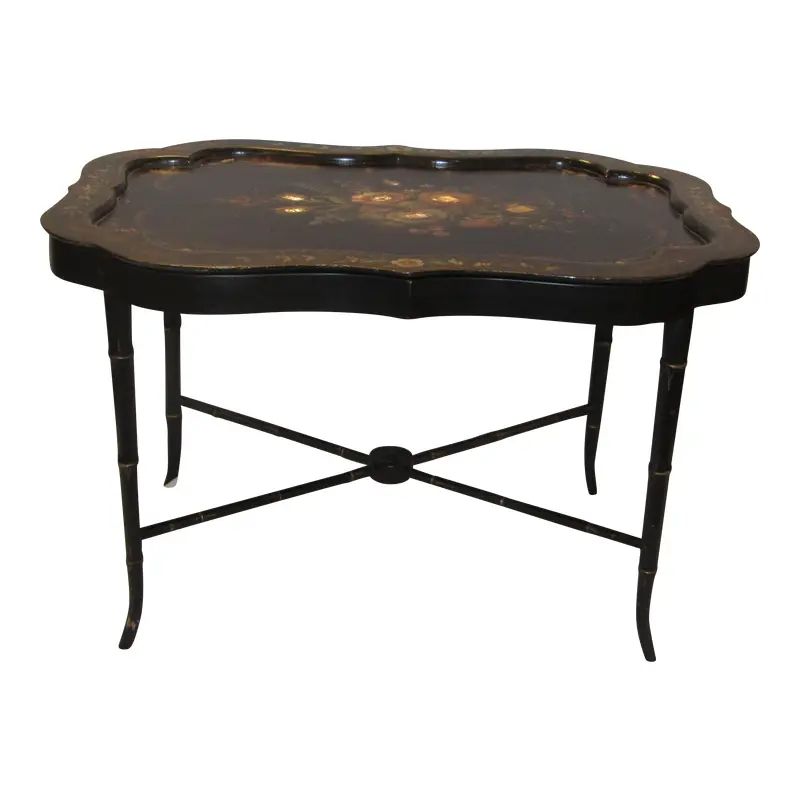 Hand Painted Tray Top Accent Table | Chairish