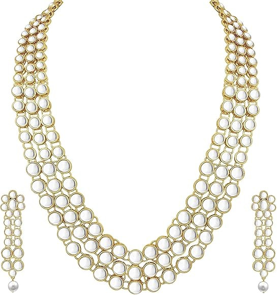 Aheli Indian Bollywood Style Wedding Party Faux Kundan Necklace with Earrings Set Ethnic Fashion Jew | Amazon (US)