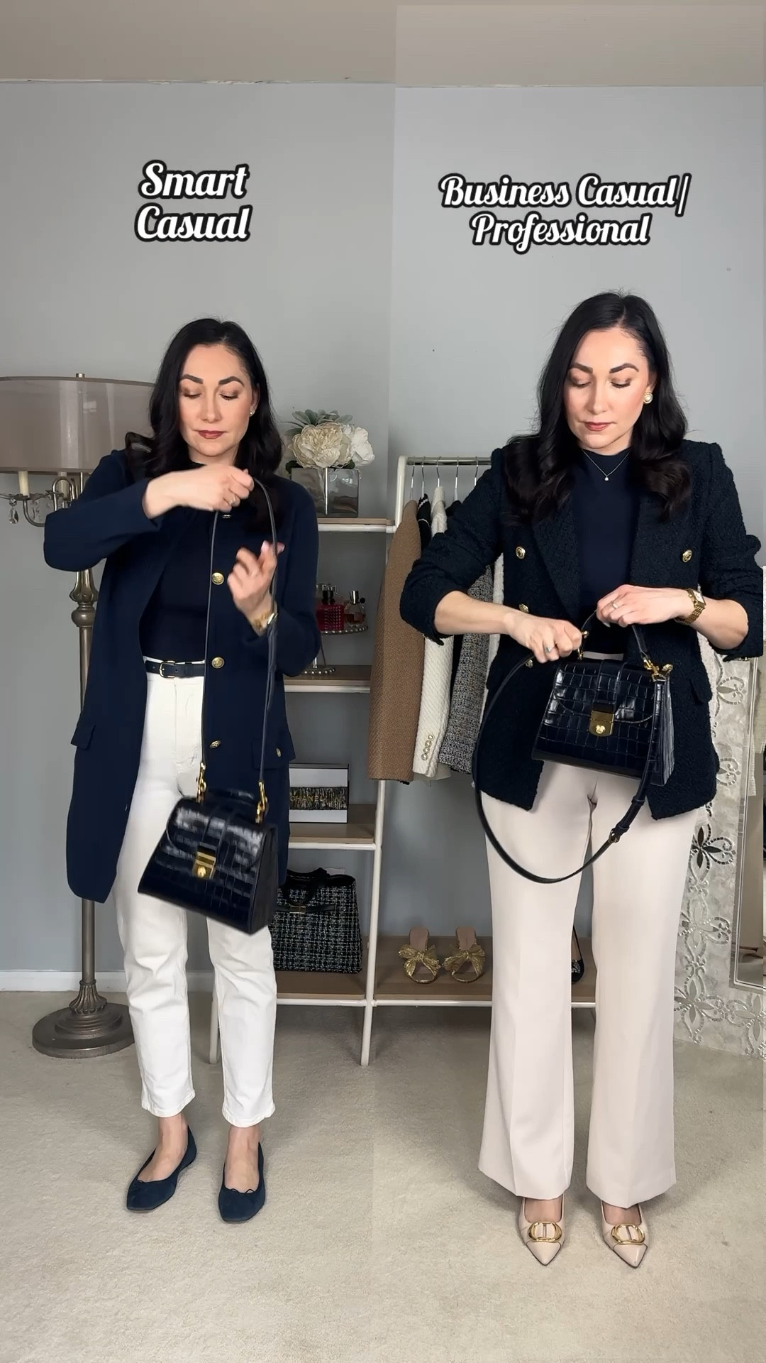 Smart Casual vs Business Casual/Professional 💙🤍

Navy cardigan 
Navy sleeveless shell 
White jeans 
Navy ballet flats 

Navy blazer 
Navy sleeveless shell
White pants 
Neutral heels 

Work wear 
Office outfits 
Work outfits 



#LTKWorkwear #LTKSeasonal #LTKgrwm
