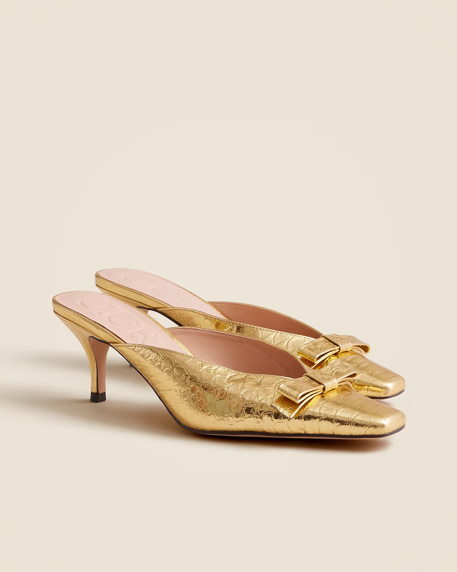 Leona mule heels in metallic snake-embossed Italian leather | J. Crew US