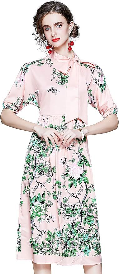 LAI MENG FIVE CATS Women's Floral Print Button up Midi Dress Casual A-line Shirt Dress | Amazon (US)