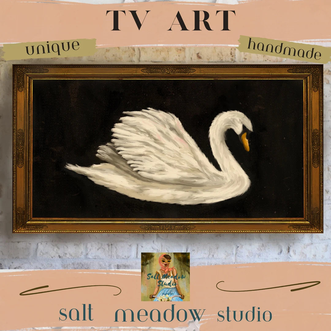 Samsung Frame Tv Swan Art Frame Tv Art Swan Art Frame Tv Bird Art Frame Tv Swan With Black Backgr... | Etsy (US)