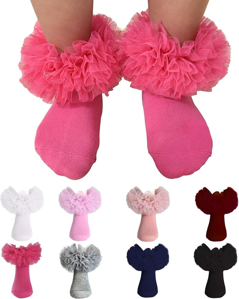Girls Ruffle Socks Fluffy Ruffle Princess Dress Socks Newborn/Infant/Toddler/Girls | Amazon (US)