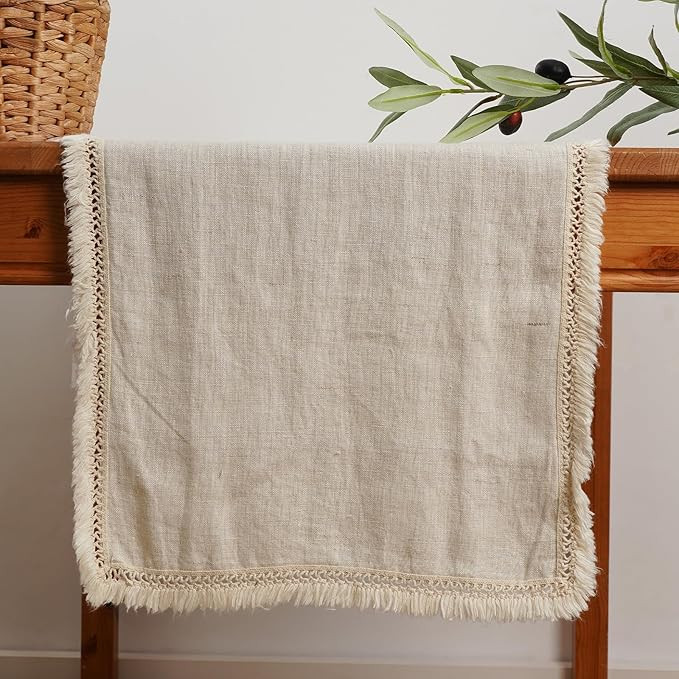 Table Runners 106 Inches Long with Fringe - 100% Pure Linen Natural Table Runner 14 X 106 Inch fo... | Amazon (US)