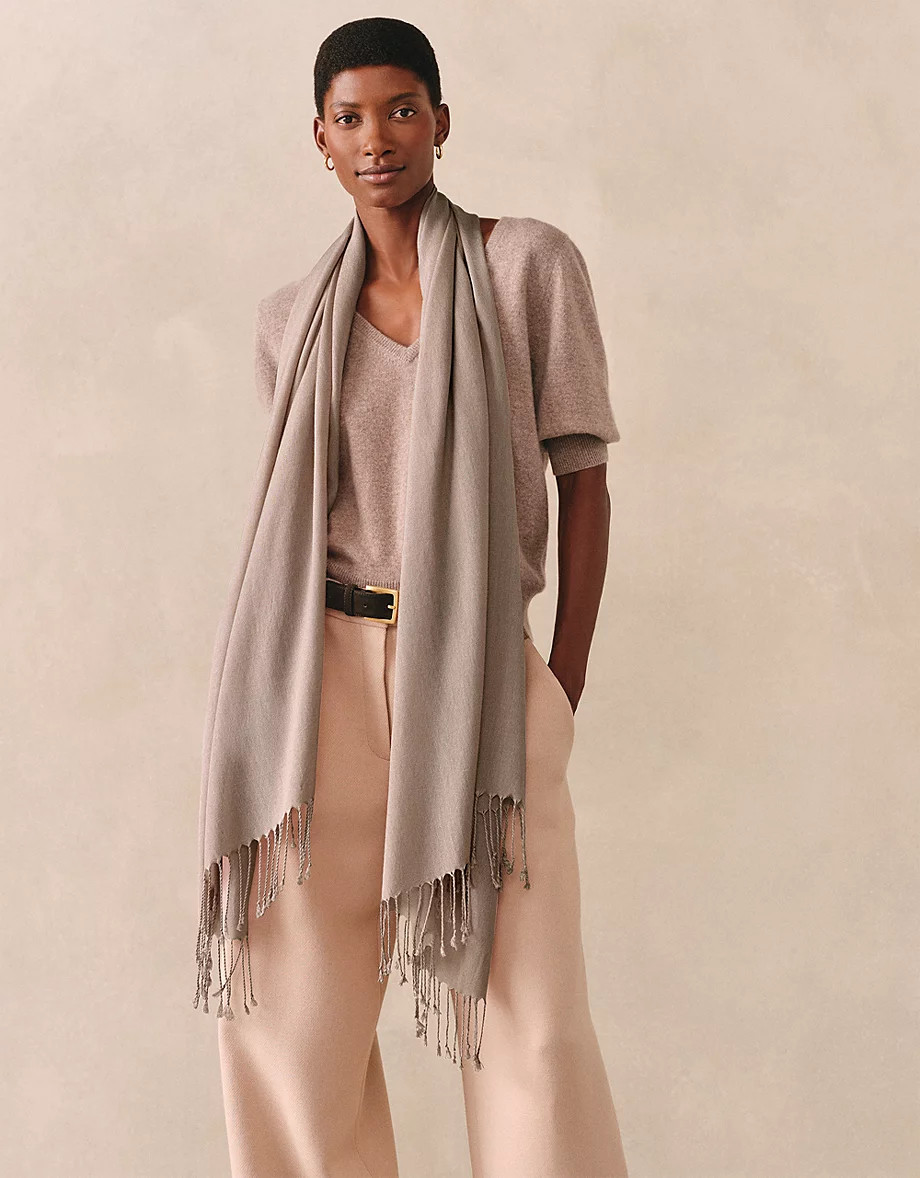 TENCEL™ Modal Wool Plain Fringe Scarf | The White Company UK & ROW