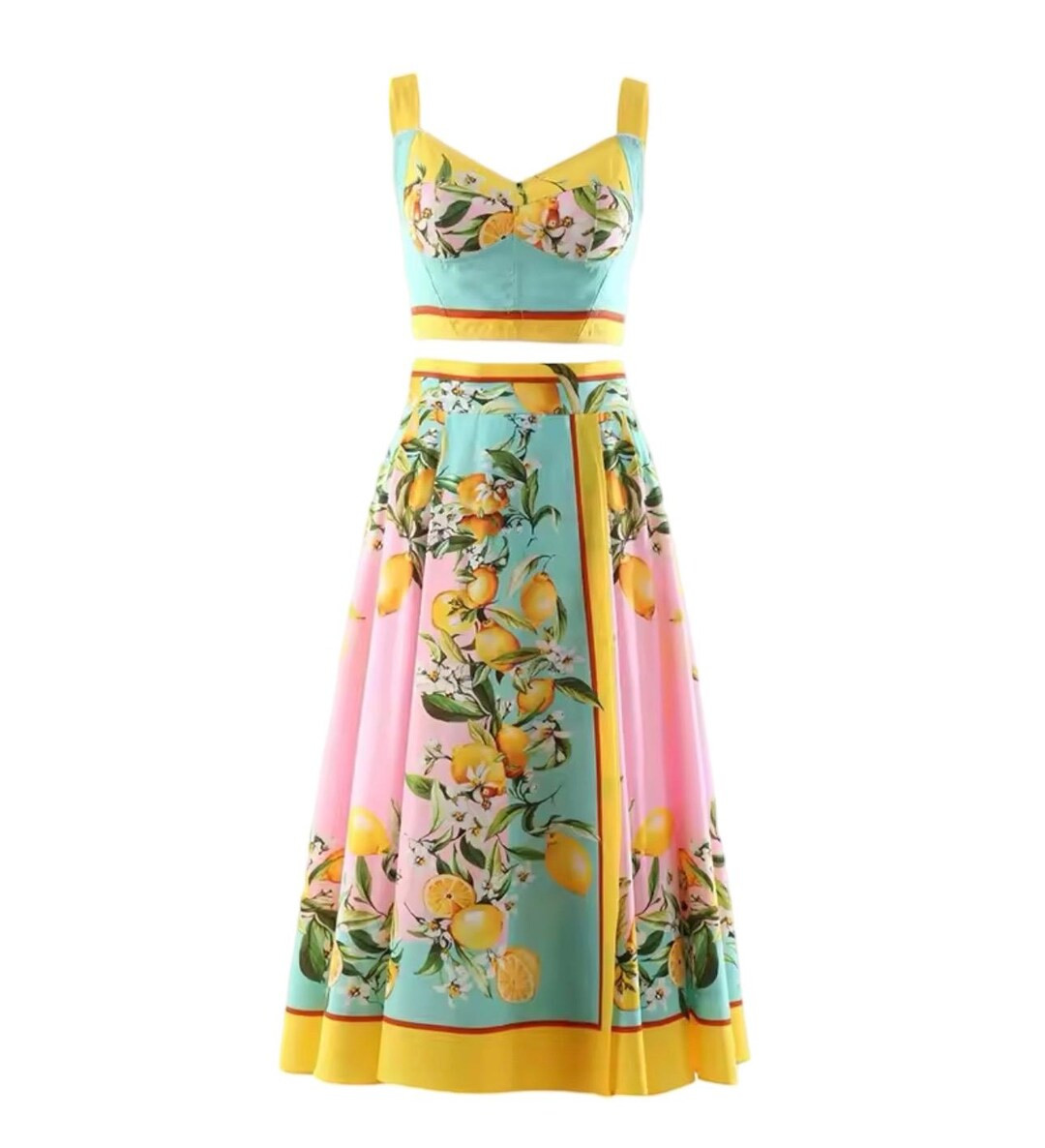 Handmade Italian Tiles Style Positano Lemon Dress Set Crop Top and Skirt - Etsy | Etsy (US)