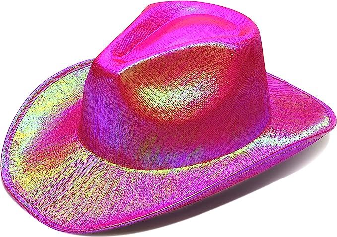 Neon Sparkly Glitter Space Cowboy Hat - Fun Metallic Holographic Party Disco | Amazon (US)